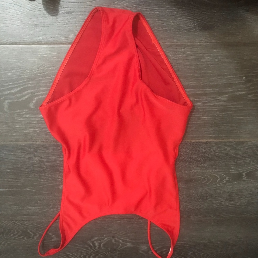 red low cut one piece.